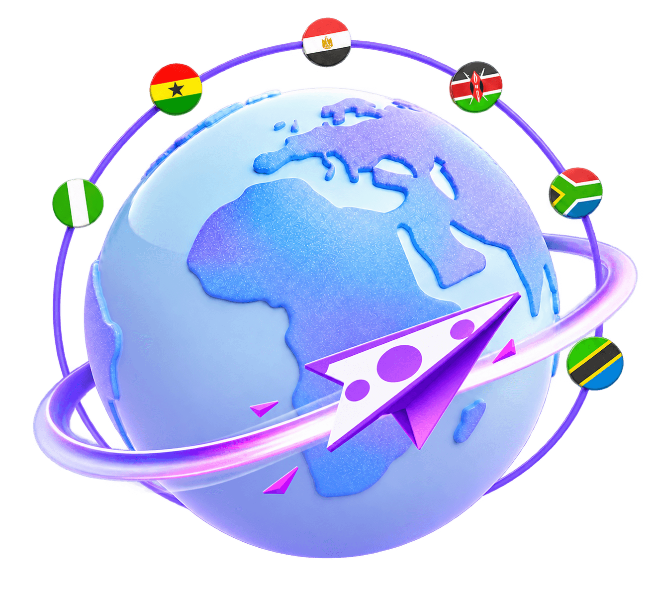 3D globe showing African countries connected by Pleep payments